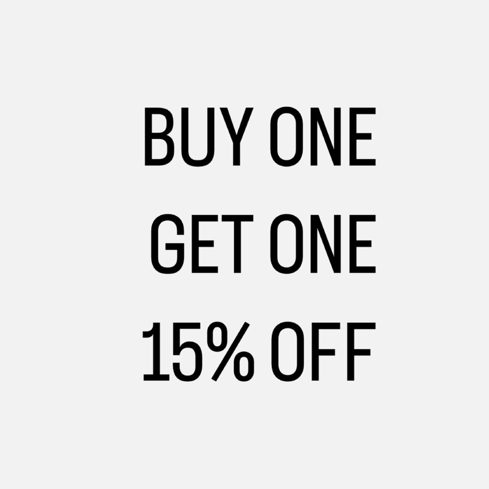 Buy one get one 15% off. Obviously the less item will be discounted.